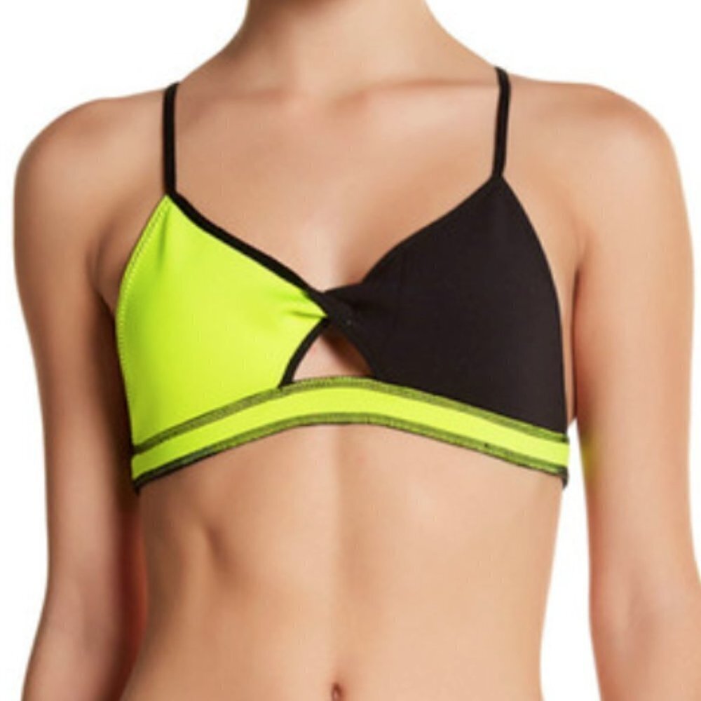Indah Link Triangle Bikini Top Neon Yellow Black